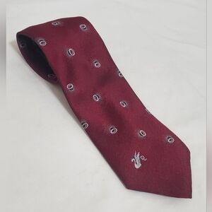 Vintage Don Loper Beverly Hills Burgundy White Blue Geometric Silk Blend Tie